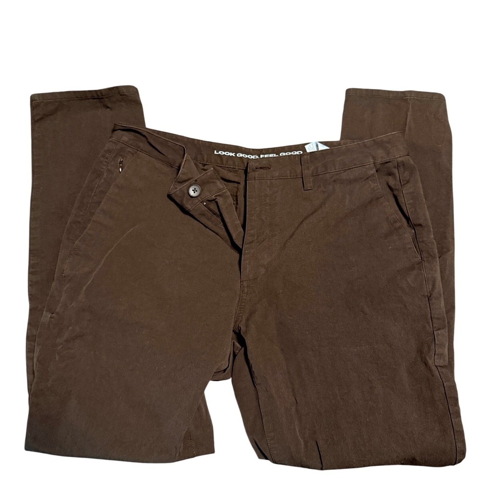 True Classic Mens Chino Pants 36x32 Brown Slim‎ Fit Stretch Cotton Trousers